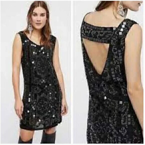 Free People Dresses & Skirts - Free People Speak Easy Beaded Mini Dress Black